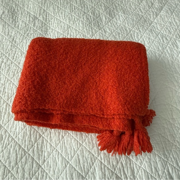 West Elm Other - West Elm Vibrant Orange Knit Throw with Tassels